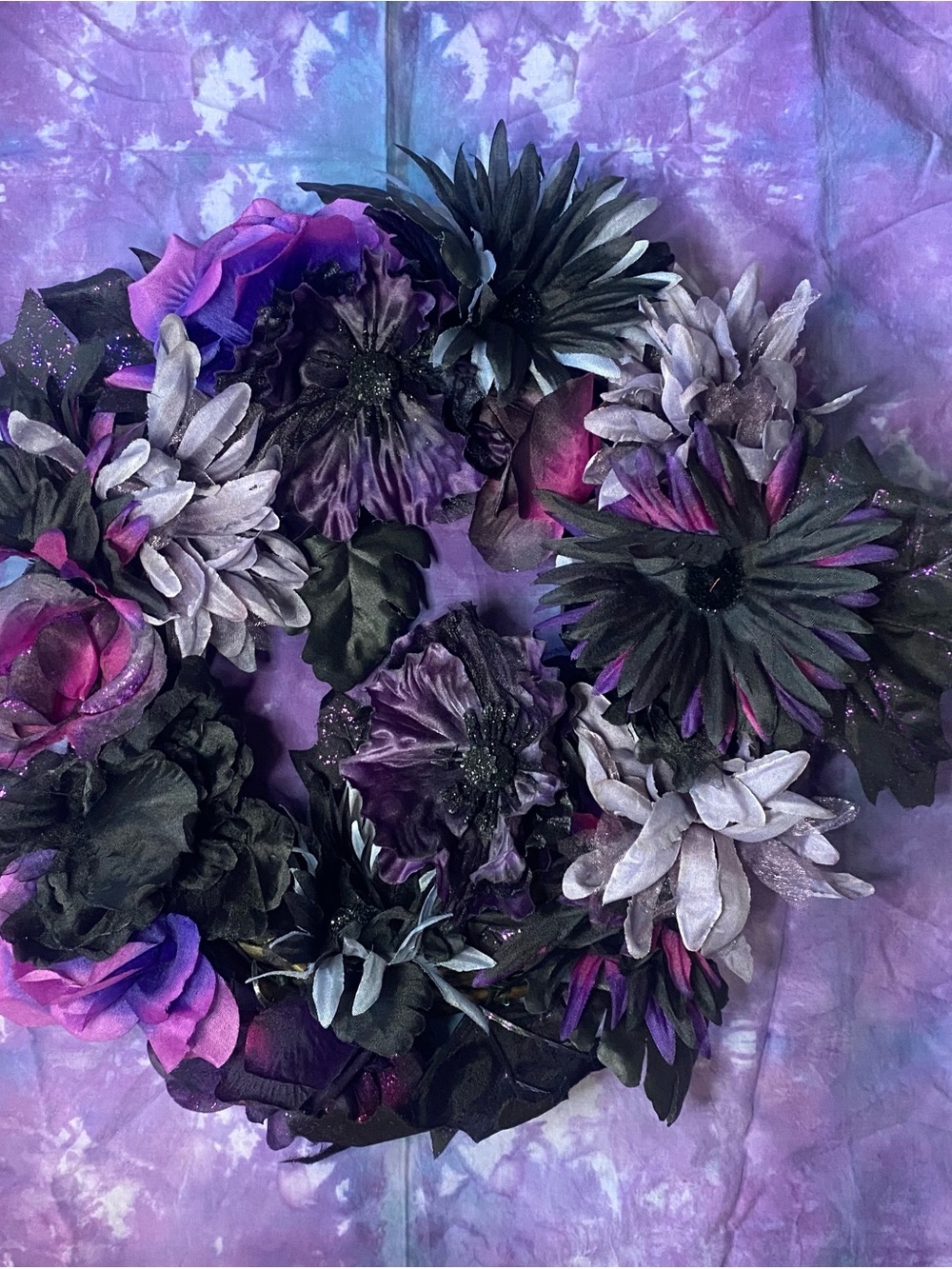 Handmade Gothic Floral Wreath in Purple & Black